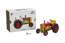 Traktor na klíček Zetor červený - plastové disky, plechová hračka KOVAP Náchod